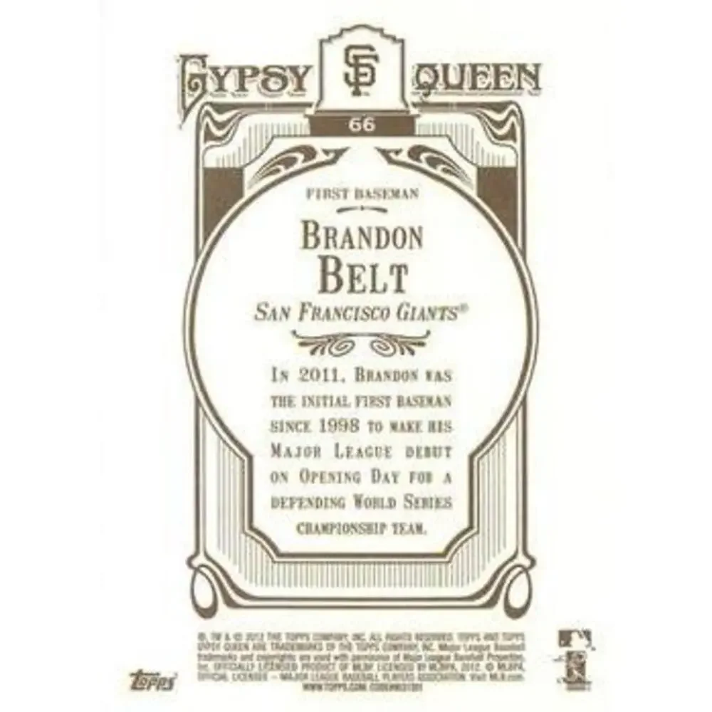 2012 Topps Gypsy Queen Brandon Belt # 66 San Francisco Giants